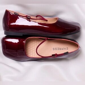 EMPRESS SQUARE TOE FLAT Patent Wine Nappa Leather Flat W/ Square Toe